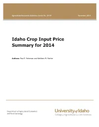 Idaho Crop Input Price Summary for 2014