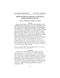 Identifying Indicators Related to Constructs for Engineering Design Outcome