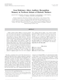 Iron Deficiency Alters Auditory Recognition Memory in Newborn