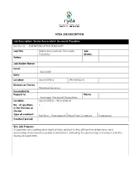 Senior Accountant: Accounts Payables Section A: JOB INFORMATION SUMMARY