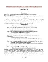 Timberlane High School Science Summer Reading Assignment