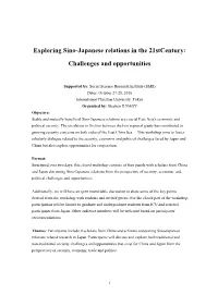 Exploring Sino-Japanese Relations in the 21Stcentury: Challenges and Opportunities