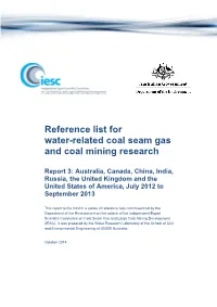Reference List for Water-Related Coal Seam Gas and Coal Mining Research