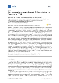 Shockwaves Suppress Adipocyte Differentiation Via Decrease in Pparγ