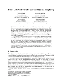 Source Code Verification for Embedded Systems Using Prolog