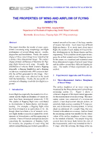 The Properties of Wing and Airflow of Flying Insects
