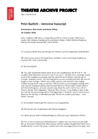 Theatre Archive Project: Interview with Peter Bartlett