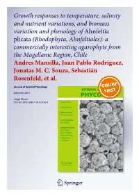 Growth Responses to Temperature, Salinity and Nutrient Variations, and Biomass Variation and Phenology of Ahnfeltia Plicata (Rho