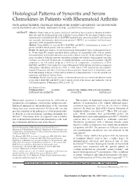 Histological Patterns of Synovitis and Serum Chemokines in Patients With