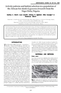 Activity Patterns and Habitat Selection in a Population of the African Fire Skink (Lygosoma Fernandi) from the Niger Delta, Nigeria