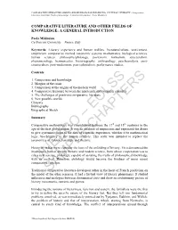 Comparative Literature and Other Fields of Knowledge: a General Introduction - Paola Mildonian