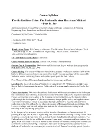 Course Syllabus Florida Resilient Cities: the Panhandle After Hurricane Michael – Port St