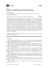Isotopes in Hydrology and Hydrogeology