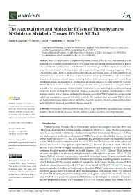 The Accumulation and Molecular Effects of Trimethylamine N-Oxide on Metabolic Tissues: It’S Not All Bad