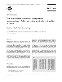 The Worldwide Burden of Postpartum Haemorrhage: Policy Development Where Inaction Is Lethal