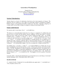 Generation of Pseudoprimes Section 1:Introduction