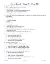Key for Exam 3 • Biology II • Winter 2013 Multiple Choice Questions
