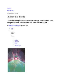 A Star in a Bottle an Audacious Plan to Create a New Energy Source Could Save the Planet from Catastrophe