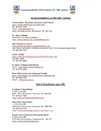 Accommodation Information for UBC Guests Accommodations on The