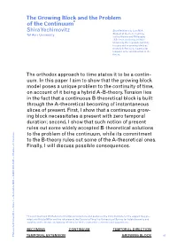 The Growing Block and the Problem of the Continuum Shira Yechimovitz *