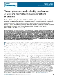Transcriptome Networks Identify Mechanisms of Viral and Nonviral Asthma Exacerbations in Children
