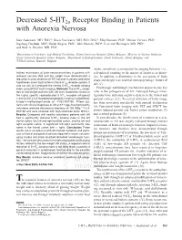 Decreased 5-Ht2a Receptor Binding in Patients with Anorexia Nervosa