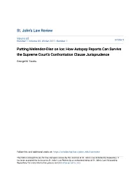 How Autopsy Reports Can Survive the Supreme Court's Confrontation Clause Jurisprudence