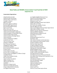 State Parks and Wildlife Conservation Trust Fund Act of 2010 Supporters List