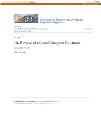 The Reversal of a Sound Change in Cincinnati Stephanie M