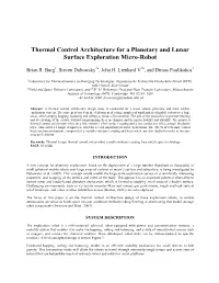 Thermal Control Architecture for a Planetary and Lunar Surface Exploration Micro-Robot