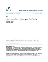 Aristotle (Versus Kant) on Autonomy and Moral Maturity