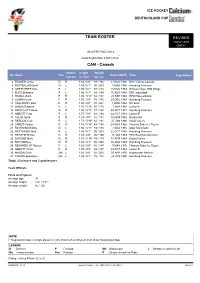 Team Roster Revised 7 Nov 15:05 Gmt+1