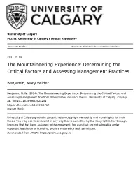The Mountaineering Experience: Determining the Critical Factors and Assessing Management Practices