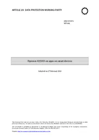 WP 202 Opinion 02/2013 on Apps and Smart Devices