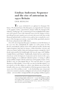 Lindsay Anderson: Sequence and the Rise of Auteurism in 1950S Britain Erik Hedling