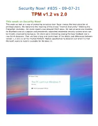 Security Now! #835 - 09-07-21 TPM V1.2 Vs 2.0