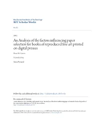 An Analysis of the Factors Influencing Paper Selection for Books of Reproduced Fine Art Printed on Digital Presses