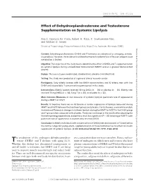 Effect of Dehydroepiandrosterone and Testosterone Supplementation on Systemic Lipolysis