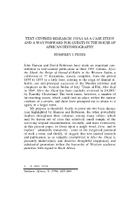 Fitna As a Case Study and a Way Forward for Guests in the House of African Historiography