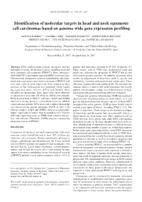 Identification of Molecular Targets in Head and Neck Squamous Cell Carcinomas Based on Genome-Wide Gene Expression Profiling