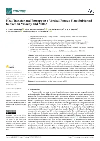 Heat Transfer and Entropy in a Vertical Porous Plate Subjected to Suction Velocity and MHD