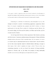 Oppositions and Paradoxes in Mathematics and Philosophy