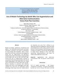 Use of Mobile Technology by Adults Who Use Augmentative and Alternative Communication: Voices from Two Countries