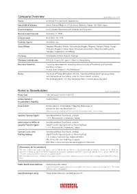 Company Overview Notes to Shareholders