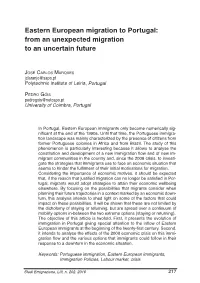 Eastern European Migration to Portugal: from an Unexpected Migration to an Uncertain Future