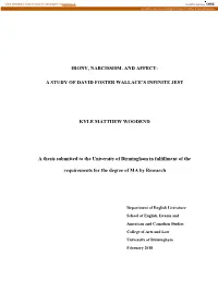 Irony, Narcissism and Affect: a Study of David Foster Wallace's Infinite Jest
