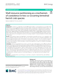 Shell Resource Partitioning As a Mechanism of Coexistence in Two Co‑Occurring Terrestrial Hermit Crab Species Sebastian Steibl and Christian Laforsch*