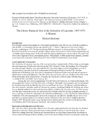 The Library Research Unit at the University of Lancaster, 1967-1972: a Memoir