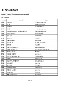 DOT Number Database Database of Department of Transportation Numbers on Windshields from Various Sources Dot Number Manufacturer Location DOT‐1 SUPERGLASS S.A
