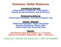 Summary: Stellar Distances